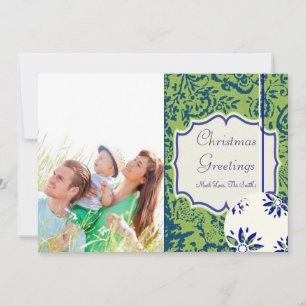 Vintag Floral Lime Green Weihnachtsfotokarte Feiertagskarte