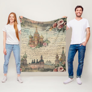 Vintag Floral Moscow Artwork - Handgeschriebenes S Fleecedecke