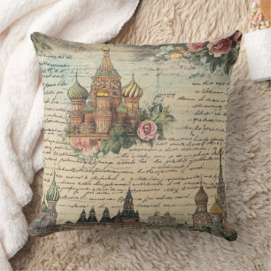 Vintag Floral Moscow Artwork - Handgeschriebenes S Kissen
