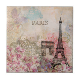 Vintag Floral Paris Eiffelturm Ephemera Fliese