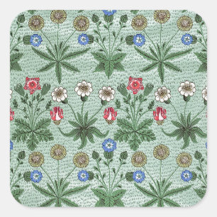 Vintag Floral Pink Blue William Morris Daisy Quadratischer Aufkleber