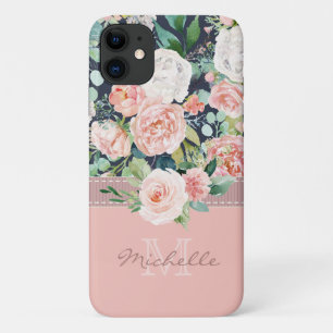 Vintag Floral Pink Rosa Monogramm Name Case-Mate iPhone Hülle