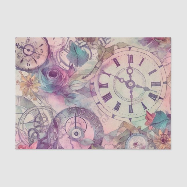 Vintag Floral Steampunk Seidenpapier (Vorderseite)