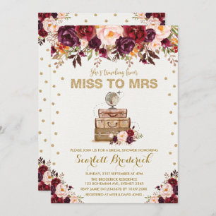 Vintag Floral Travel Miss zu Frau Marsala Gold Einladung