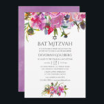 Vintag Floral Watercolor Bat Mitzvah Einladung<br><div class="desc">Rosa Blütenpantoletten Mitzvah Einladungen mit Akzenten von lila und Salbei grün.</div>
