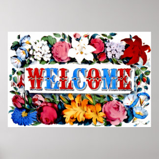 Vintag floral Welcome Zuhause Poster Print