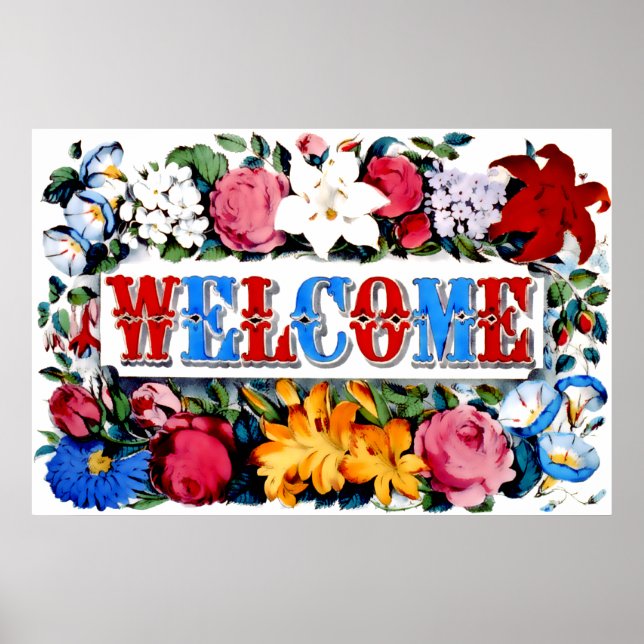 Vintag floral Welcome Zuhause Poster Print (Vorne)