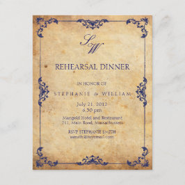 Vintag florale Blue Monogram Probe Dinner Card Einladung