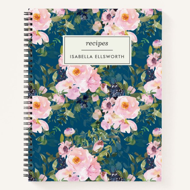 Vintag Florals in Blush Personalisiertes Rezept Notizbuch (Vorderseite)