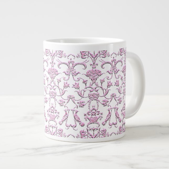 Vintag Florentiner Damast (Rosa) Jumbo-Tasse (Vorderseite Rechts)