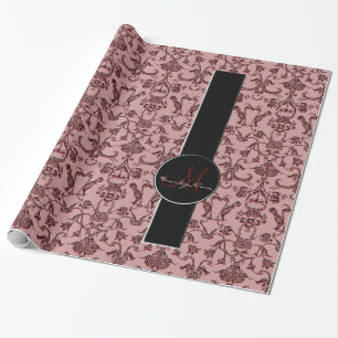 Vintag Florentiner Damast (rot) (Monogramm) Geschenkpapier