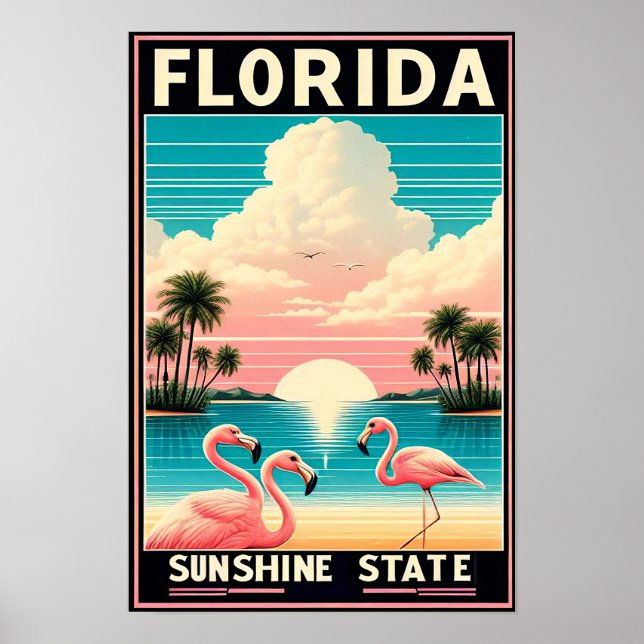 Vintag Florida Flamingo Reiseposter Poster (Vorne)