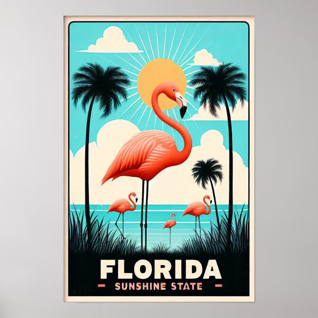 Vintag Florida Flamingo Reiseposter Poster (Vorne)