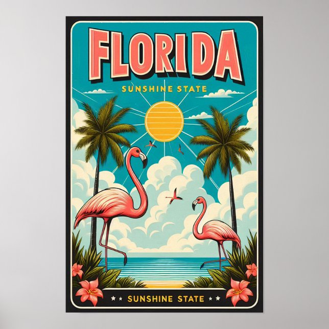 Vintag Florida Flamingo Reiseposter Poster (Vorne)