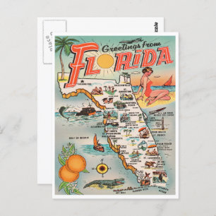 Vintag Florida Map Grüße aus Florida Postkarte