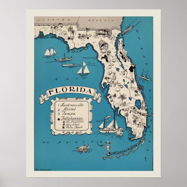 Vintag Florida Map Poster (Vorne)