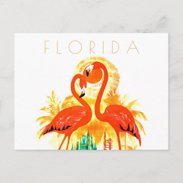 Vintag Florida Reise Postcard Flamingos Mitte Postkarte (Vorderseite)