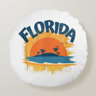 Vintag Florida Retro T-Shirt Design Sonnenschein Rundes Kissen