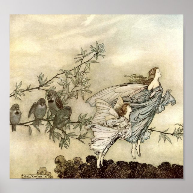 Vintag Flying Fairy Girls von Arthur Rackham Poster (Vorne)
