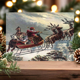 Vintag Flying Santa Sleigh Rentier Weihnachten