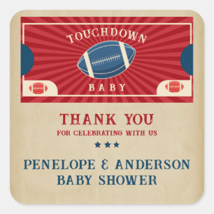 Vintag Football Baby Dusche Begrüßungszeichen Quadratischer Aufkleber