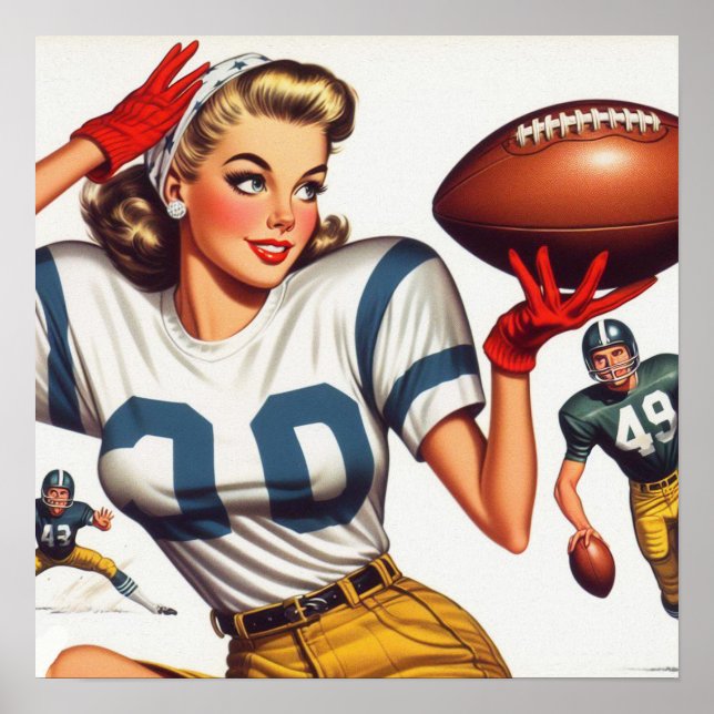 Vintag Football Girl Illustration Poster (Vorne)