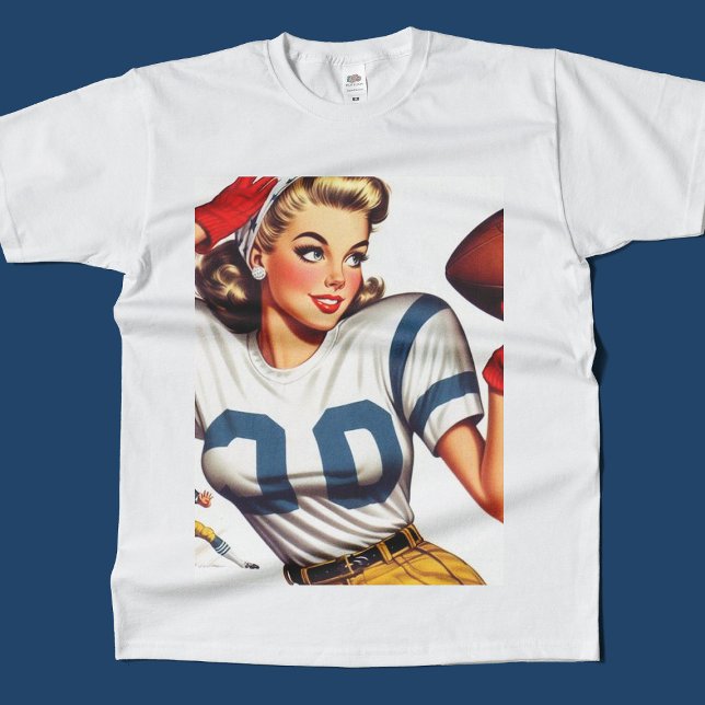 Vintag Football Girl Illustration T-Shirt (Von Creator hochgeladen)