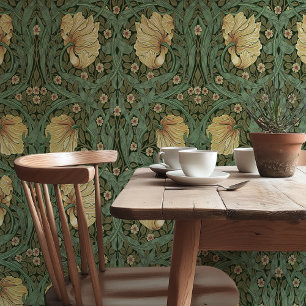 Vintag Forest Green Pimpernell Primrose Tapete