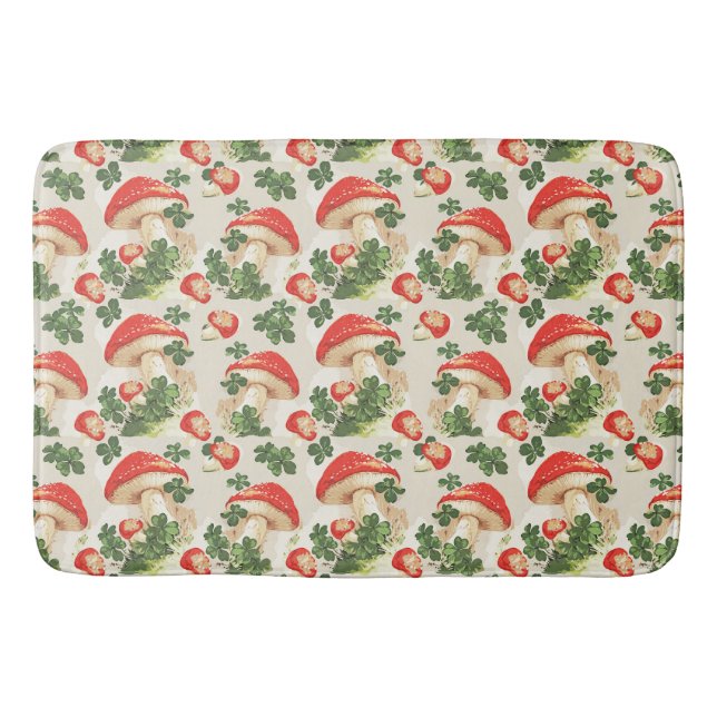 Vintag Forest Mushroom Lucky Clover Pattern Badematte (Vorderseite)