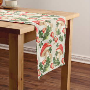 Vintag Forest Mushroom Lucky Clover Pattern Kurzer Tischläufer