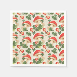 Vintag Forest Mushroom Lucky Clover Pattern Serviette