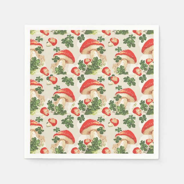 Vintag Forest Mushroom Lucky Clover Pattern Serviette (Vorderseite)