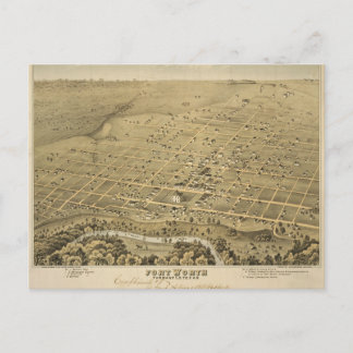 Vintag Fort Worth Map Postcard Postkarte