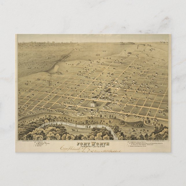 Vintag Fort Worth Map Postcard Postkarte (Vorderseite)