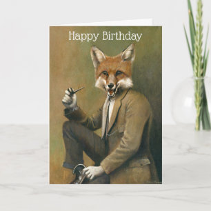 Vintag Fox Gentleman Birthday Card Karte