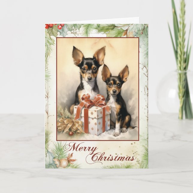 Vintag Fox Terrier Weihnachten (Vorderseite)