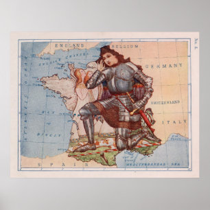 Vintag France Joan of Arc Illustrative Map (1912) Poster