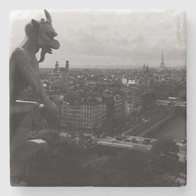 Vintag France Paris Notre Dame Kathedrale Teufel Steinuntersetzer (Vorderseite)