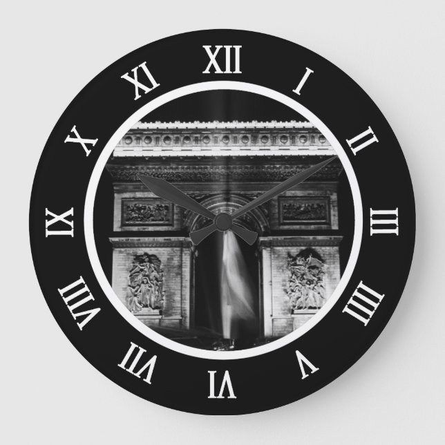 Vintag France Paris Triumphbogen Button Große Wanduhr (Vorderseite)