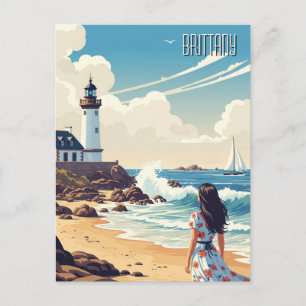 Vintag Frankreich Bretagne Beach Lighthouse Postca Postkarte