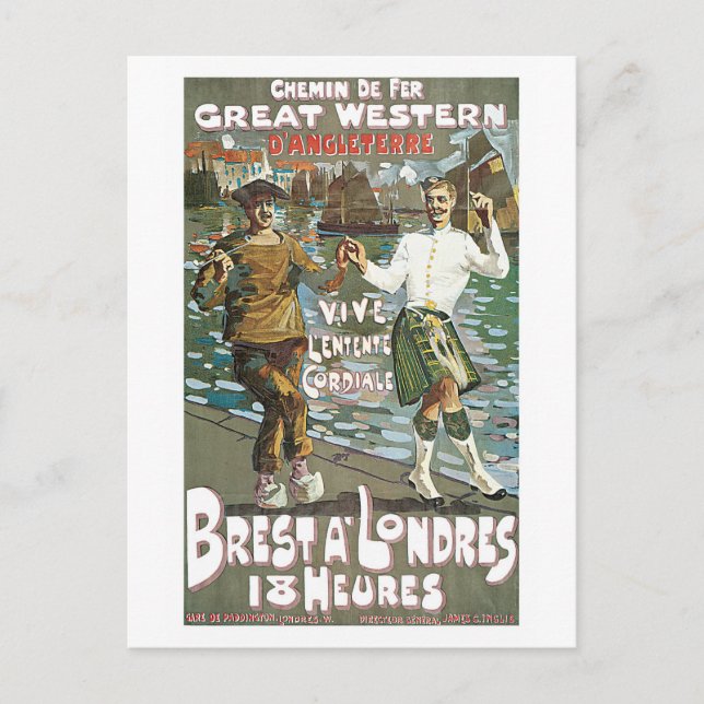 Vintag Frankreich - England Reiseanzeige Postkarte (Vorderseite)