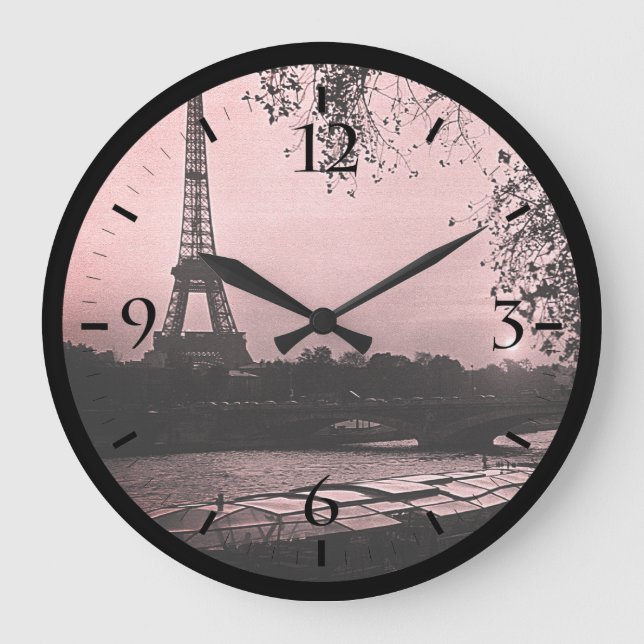 Vintag Frankreich Paris Eiffel Turm Sonnenuntergan Große Wanduhr (Vorderseite)