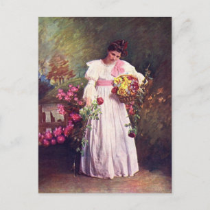 Vintag - Frau im Garten Postkarte