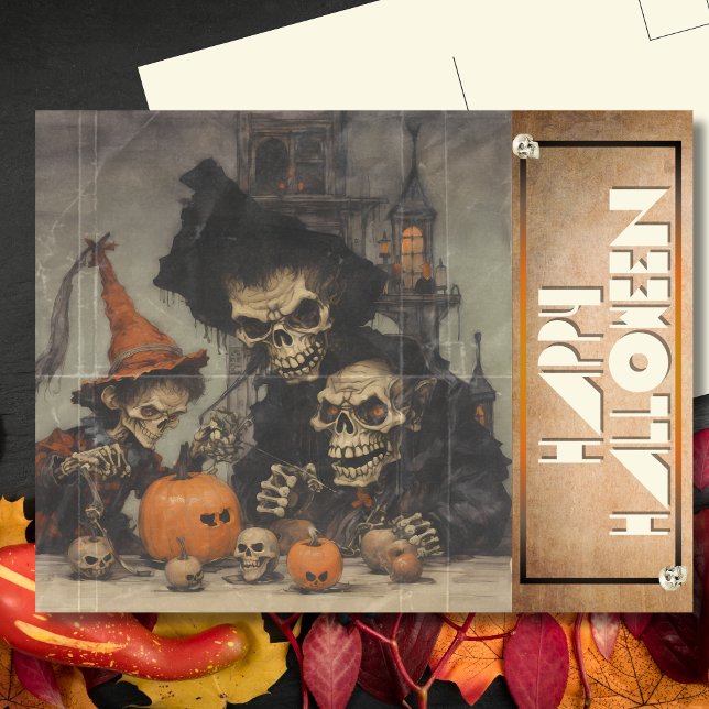 Vintag Freaky Skeletts Spooktacular Halloween Feiertagspostkarte (Von Creator hochgeladen)