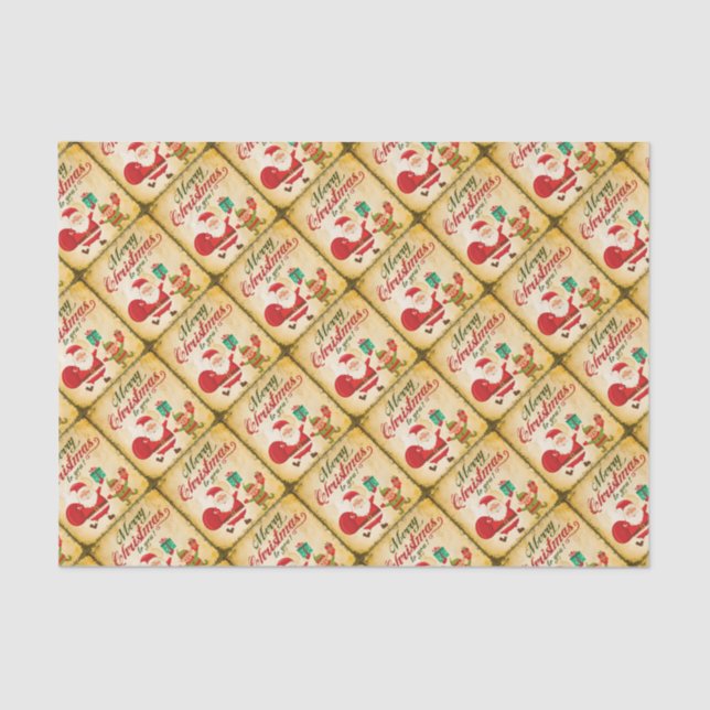 Vintag frohe Weihnachten Daning Santa and Elf Seidenpapier (Vorderseite)
