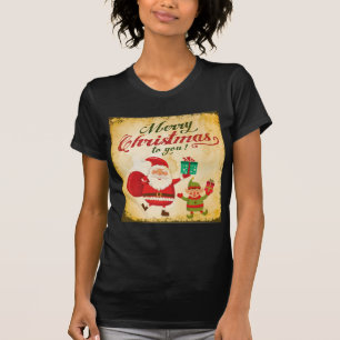 Vintag frohe Weihnachten Daning Santa and Elf T-Shirt