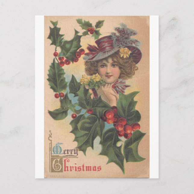 Vintag Frohe Weihnachten Gibson Girl Postcard (Vorderseite)
