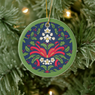 Vintag frohe Weihnachten, Holly-Blätter, Tied Bow Keramik Ornament