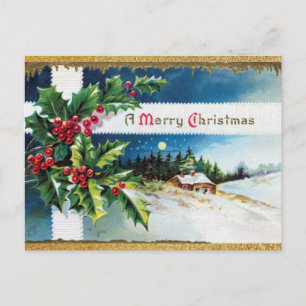 Vintag frohe Weihnachten mit Gold Glitzer Postkarte