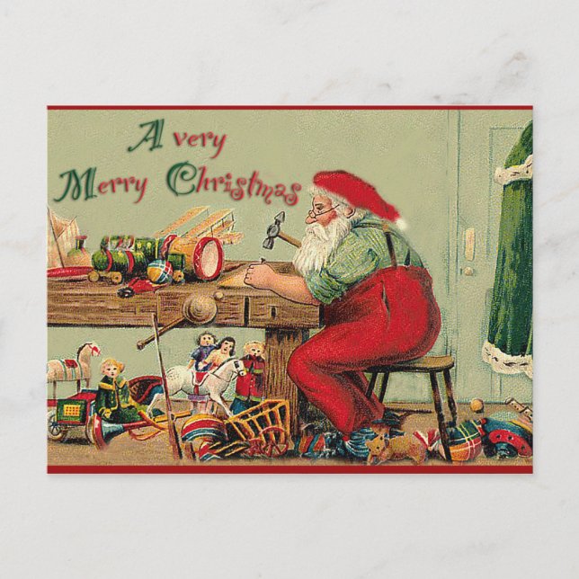 Vintag frohe Weihnachten mit Weihnachtswerkstatt (Vorderseite)